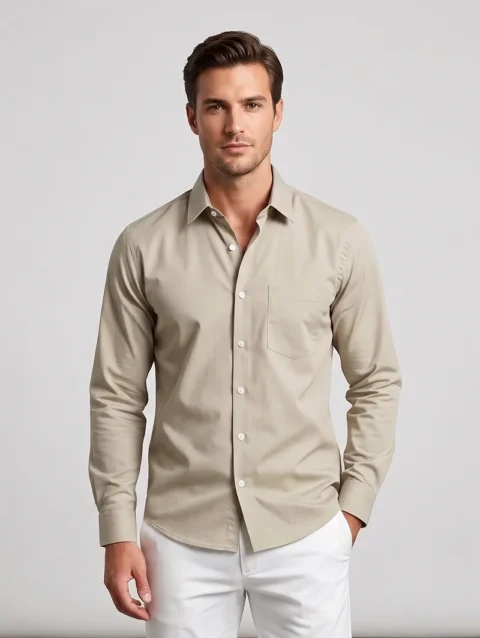 BEIGE RD350 REGULAR FIT PLAIN SHIRT