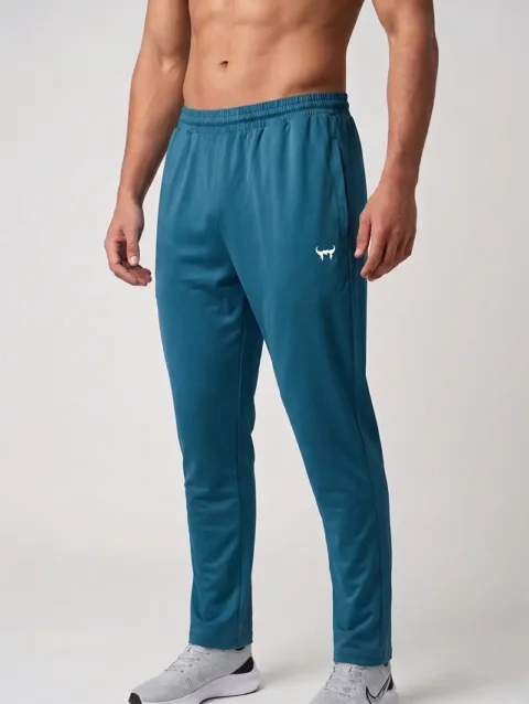 TEAL BLUE REGULAR FIT PLAIN JOGGERS