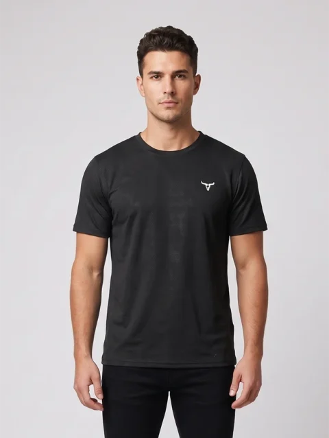 BLACK REGULAR FIT PLAIN T-SHIRT