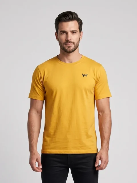 MUSTARD YELLOW REGULAR FIT PLAIN T-SHIRT