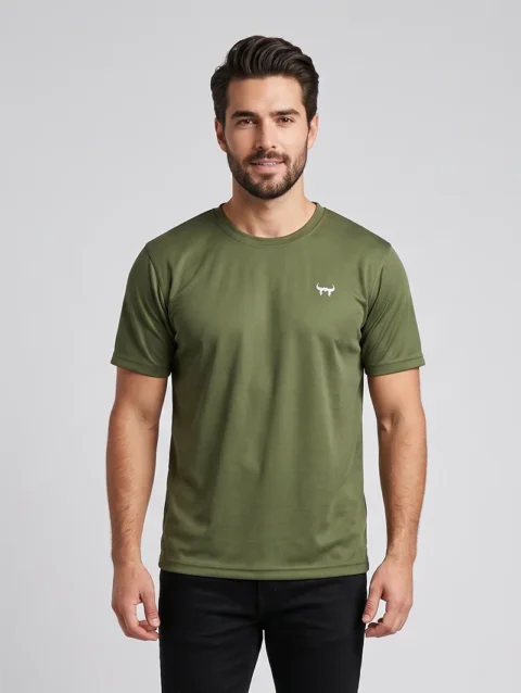 OLIVE GREEN REGULAR FIT PLAIN T-SHIRT