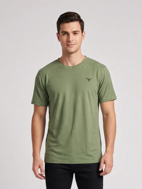 SAGE GREEN REGULAR FIT PLAIN T-SHIRT