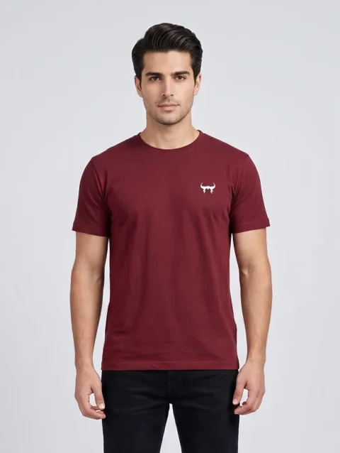 MAROON REGULAR FIT PLAIN T-SHIRT