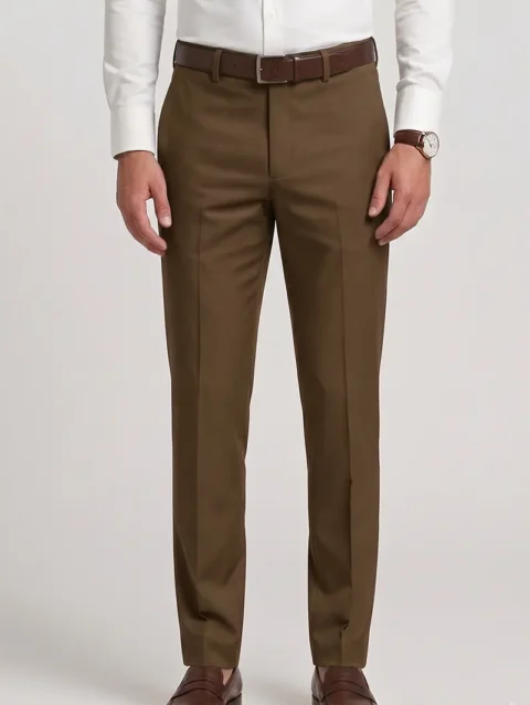 TAN BROWN REGULAR FIT PLAIN TROUSER