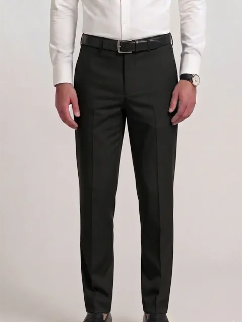 BLACK REGULAR FIT PLAIN TROUSER