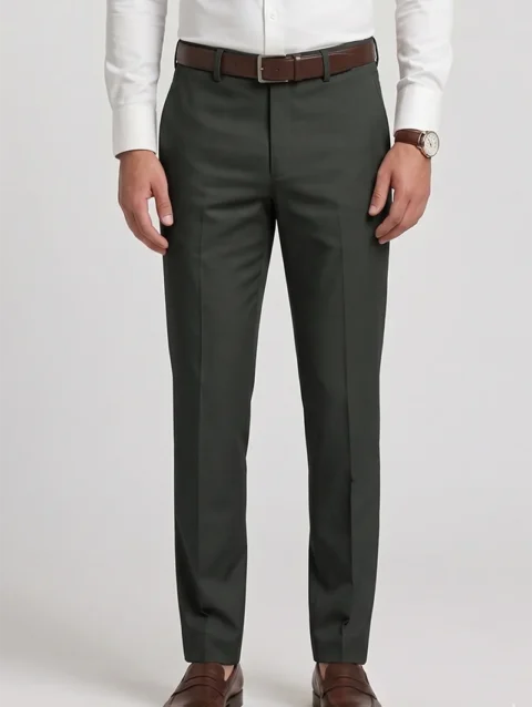 DARK OLIVE GREEN REGULAR FIT PLAIN TROUSER