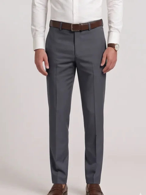 CHARCOAL GREY REGULAR FIT PLAIN TROUSER