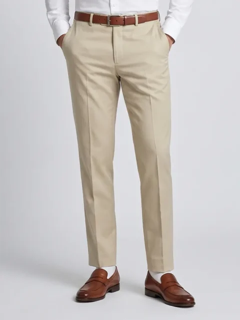 LIGHT BIEGE REGULAR FIT PLAIN TROUSER