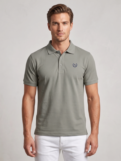 SOFT GREY REGULAR FIT SOLID POLOS