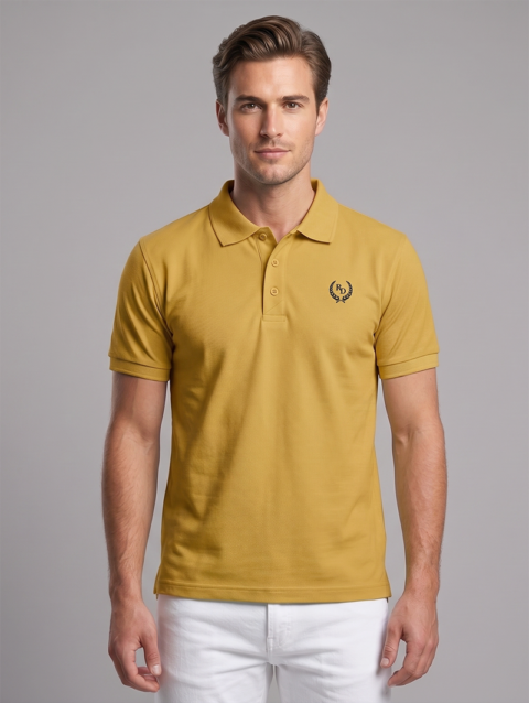 MUSTARD YELLOW REGULAR FIT SOLID POLOS