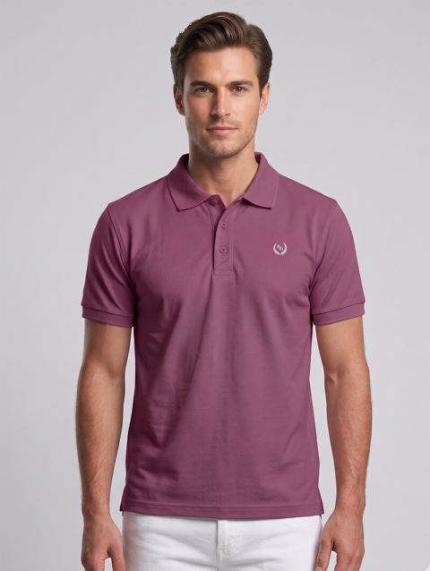 MAUVE REGULAR FIT SOLID POLOS