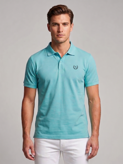 AQUA BLUE REGULAR FIT SOLID POLOS