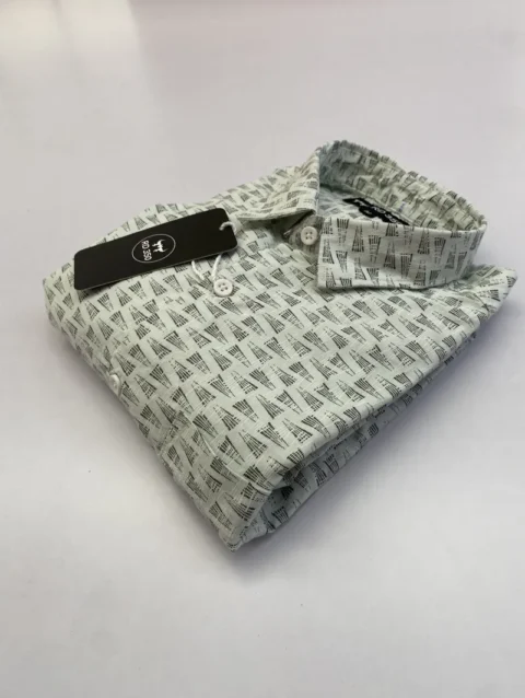 Men's Off-White Long Sleeve Shirt with Gray Geometric Triangle Print.