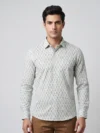 Men's Off-White Long Sleeve Shirt with Gray Geometric Triangle Print.