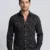 Men's Black Long Sleeve Shirt with Dark Gray Floral Print.