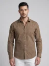 Men's Brown Long Sleeve Shirt with Geometric Tribal Print.