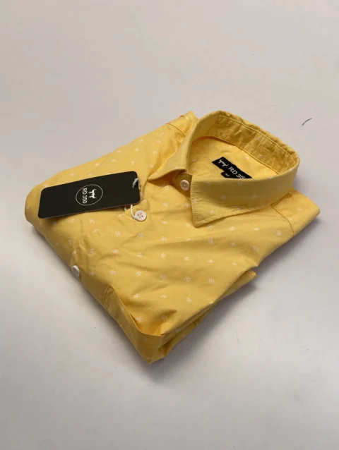 Men's Yellow Long Sleeve Shirt with White Micro Ditsy Print.