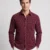 Men's Maroon Long Sleeve Shirt with White Micro Leaf Print.