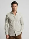 Men's Off-White Long Sleeve Shirt with Gray Geometric Diamond Print.
