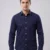 Men's Navy Blue Long Sleeve Shirt with White Geometric Micro Print.