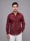Men's Maroon Long Sleeve Shirt with Pink Floral Print.
