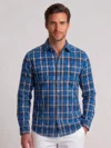 Men's Royal Blue Long Sleeve Shirt with Plaid Check Pattern