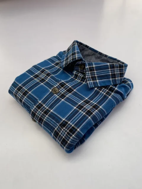 Men's Royal Blue Long Sleeve Shirt with Plaid Check Pattern