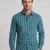 Men's Teal Green Long Sleeve Shirt with Plaid Check Pattern.