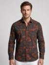Men's Dark Gray Long Sleeve Shirt with Rust Orange Floral Print.