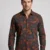 Men's Dark Gray Long Sleeve Shirt with Rust Orange Floral Print.