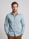 Men's Light Blue Long Sleeve Shirt with Dark Geometric Geometric Print.