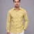 Men's Mustard Yellow Long Sleeve Shirt with White Abstract Leaf Print.